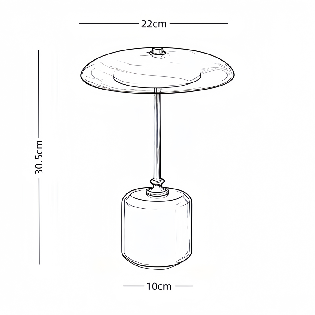 Line drawing of an American MCM table lamp with dimensions labeled