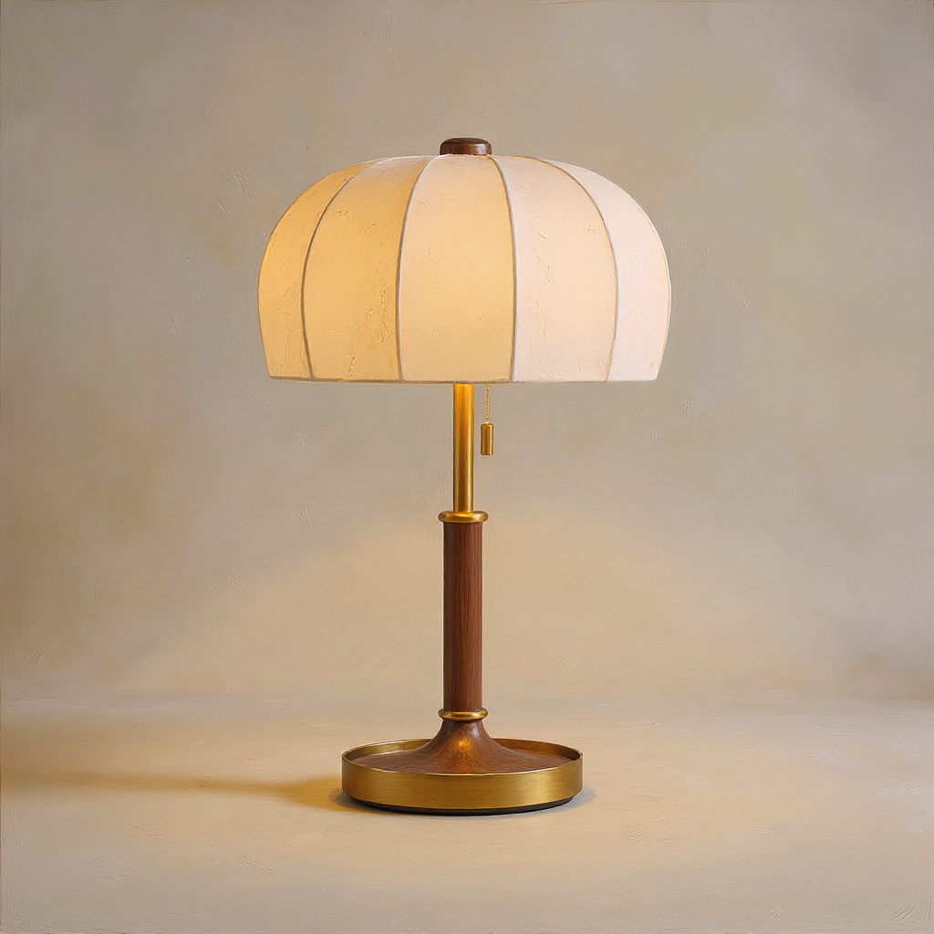 French Vintage Fabric Shade Table Lamp clean white background shot highlighting the lamp design proportions
