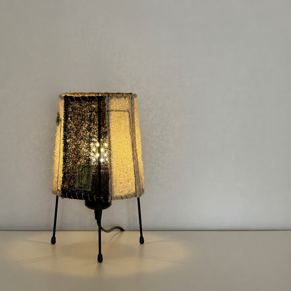 Wabi-Sabi Loofah Patchwork Table Lamp - Contrast glowing at night with a cozy warm ambiance perfect for evening decor