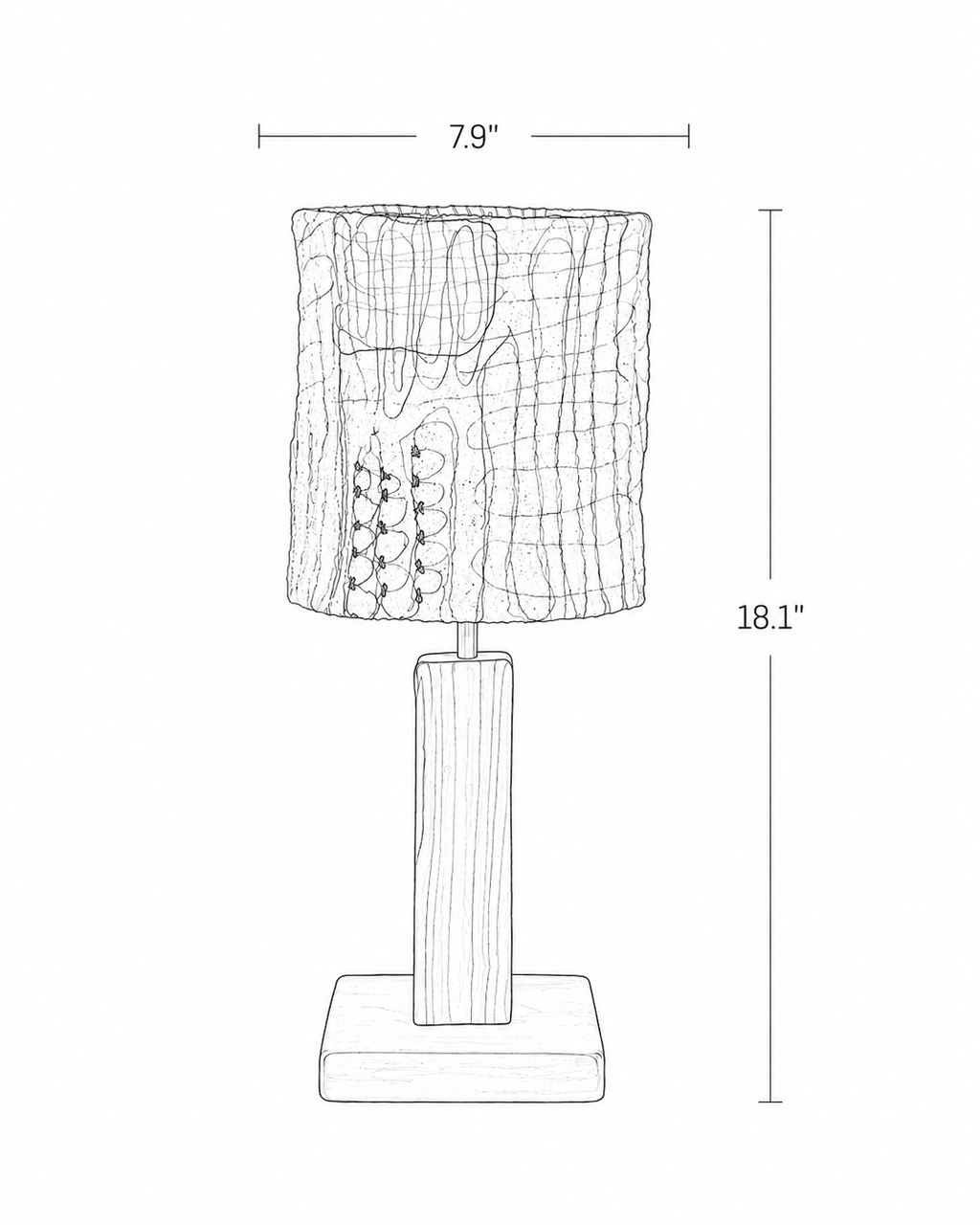 Measurement chart of a table lamp with dimensions labeled.