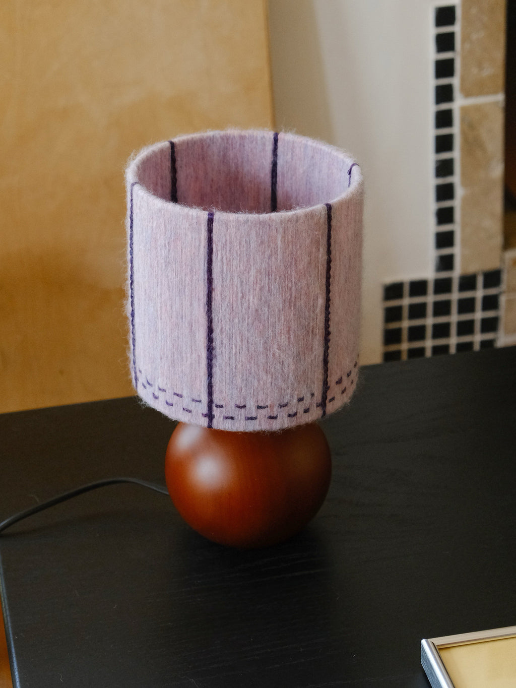 Dusty Lavender Mohair & Oak Wood Table Lamp room scene showing the lamp as part of an interior design scheme
