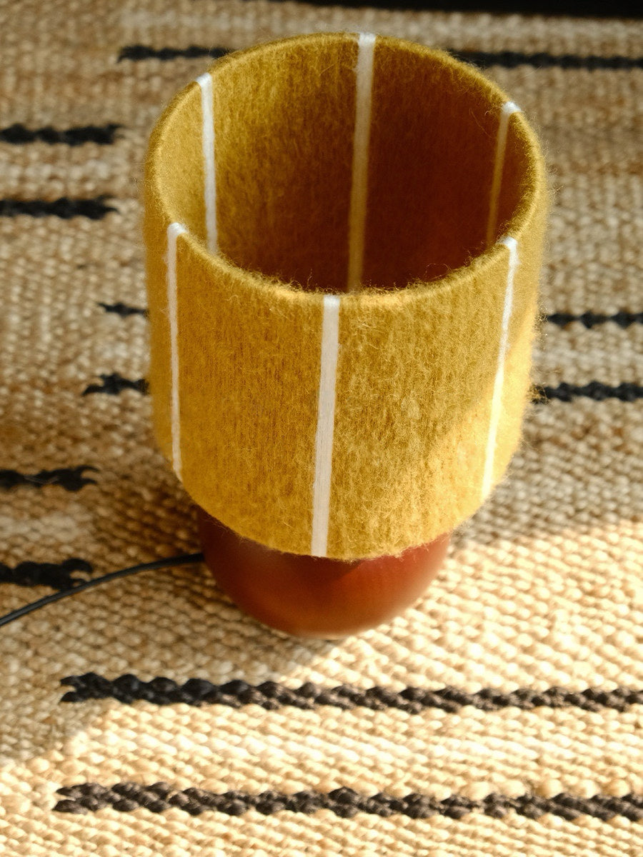 Ginger Mohair & Oak Wood Table Lamp