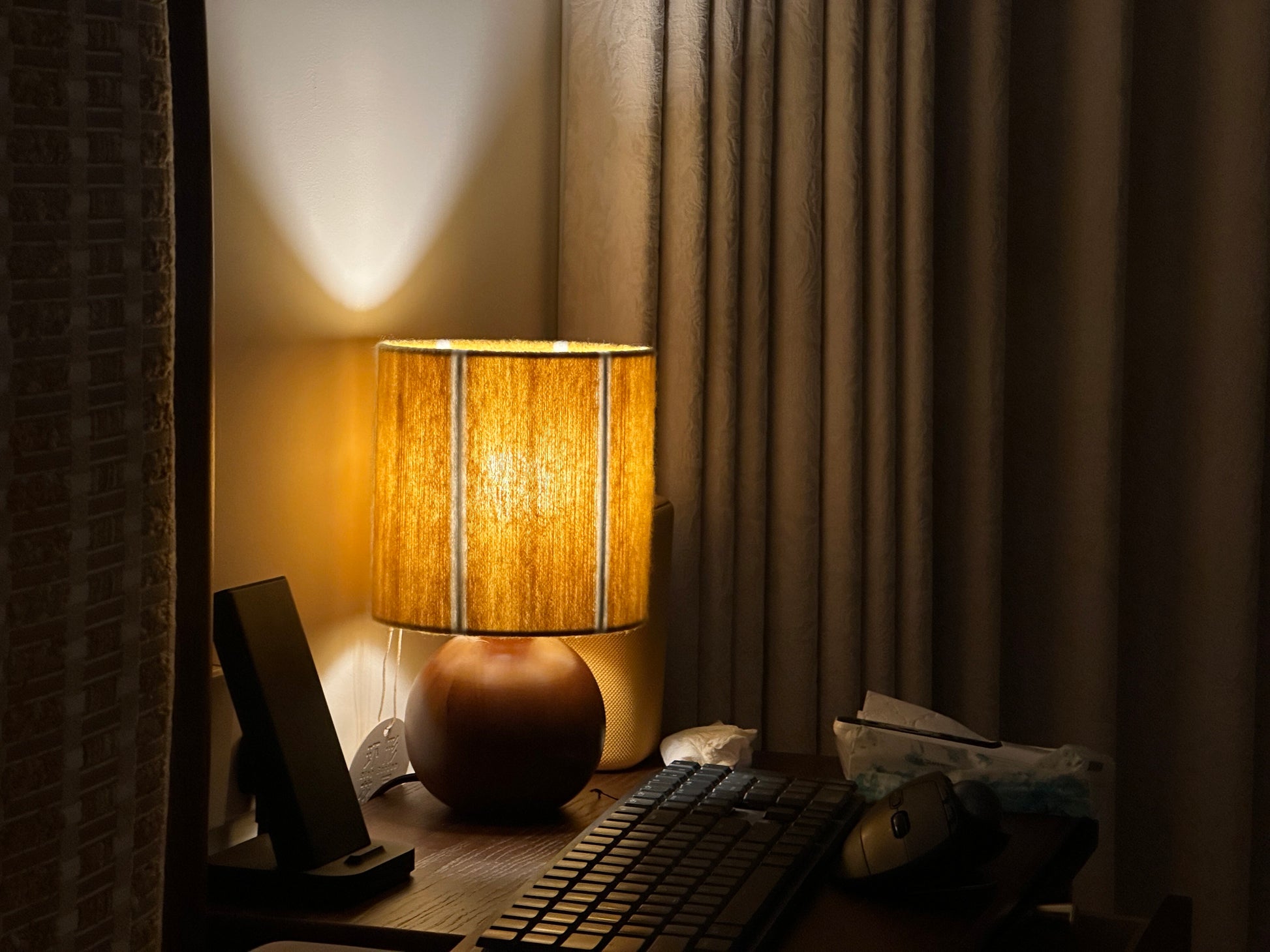 Ginger Mohair & Oak Wood Table Lamp