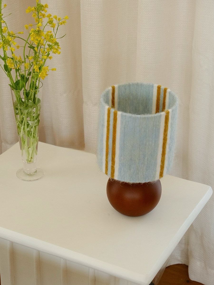 Sage & Forest Mohair & Oak Wood Table Lamp - Verdino front elevation view revealing the lamp height and design proportions