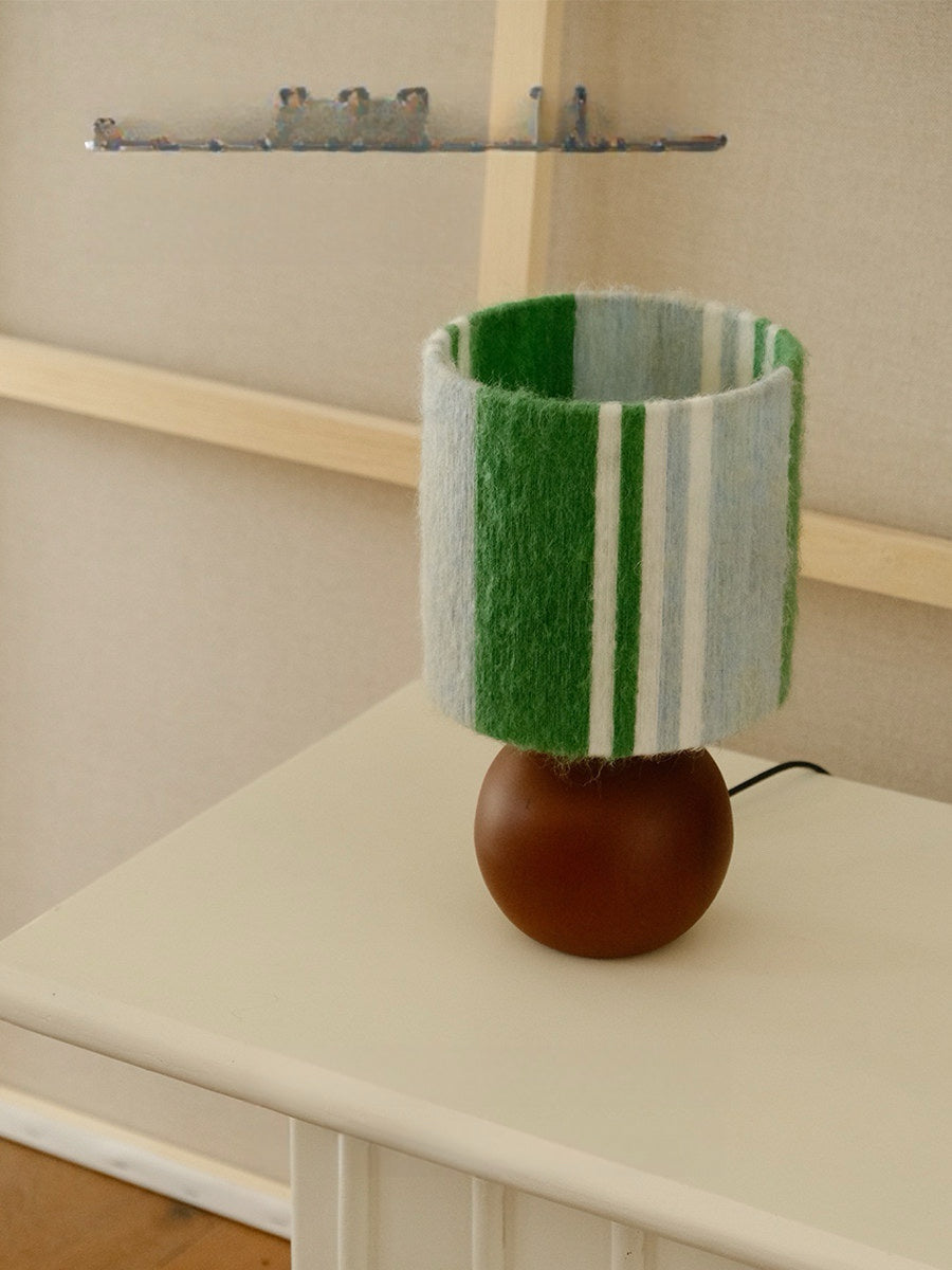 Sage & Forest Mohair & Oak Wood Table Lamp - Verdino angled side view capturing the lamp from an engaging product angle