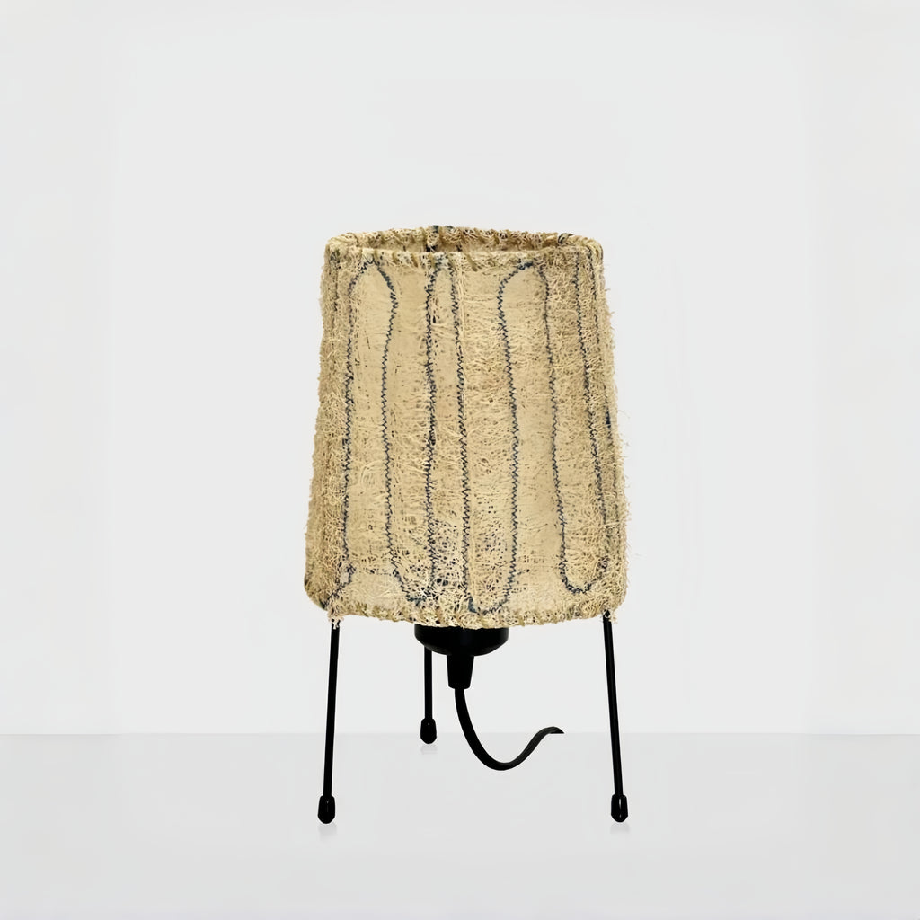 Wabi-Sabi Loofah Fiber Tripod Table Lamp - Loop angled side perspective highlighting the base and shade proportions