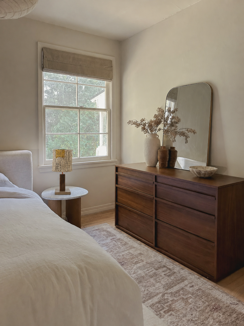 Wabi Sabi Loofah Shade Wood Table Lamp - Patch detail view emphasizing the lampshade material and craftsmanship